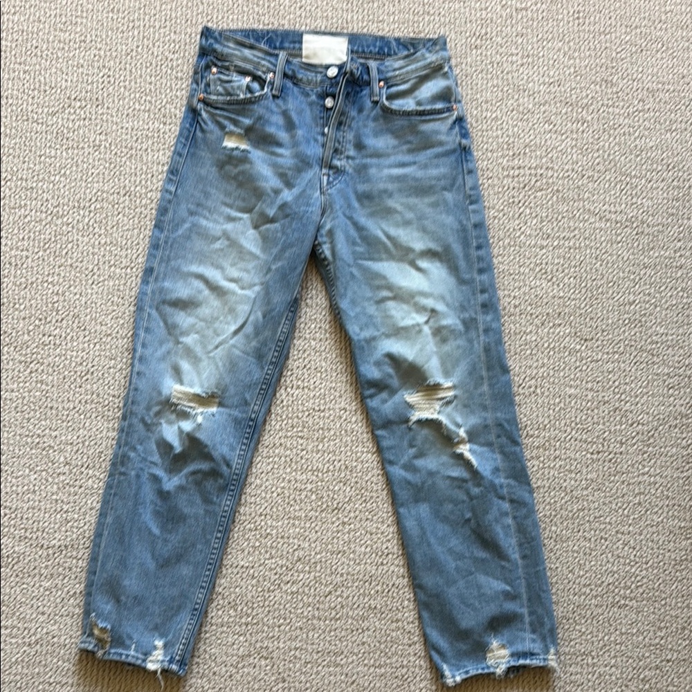 MOTHER Blue Distressed Ankle Jeans